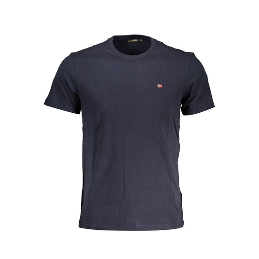 Napapijri Blue Cotton Men T-Shirt with short sleeves and crew neck, featuring iconic embroidered logo, crafted from premium cotton for comfort.