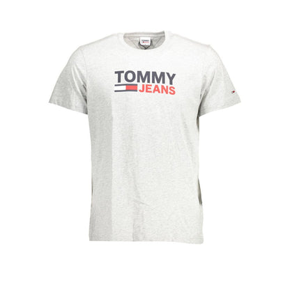 Tommy Hilfiger Brown Cotton Men T-Shirt with logo print, organic cotton short sleeve crew neck, eco-friendly fashion.