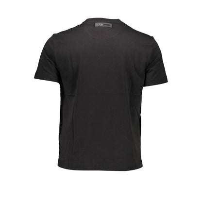 Plein Sport Black Cotton Men T-Shirt, rear view, featuring short sleeves and a soft cotton material for comfortable wear.