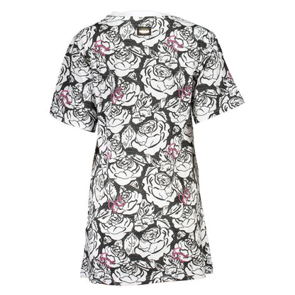 Cavalli Class White Cotton Women Dress with floral print and short sleeves, showcasing luxurious design and style.