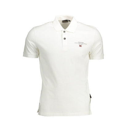 Napapijri White Cotton Men Polo Shirt with logo and embroidery, featuring a two-button placket, combining elegance and durability.