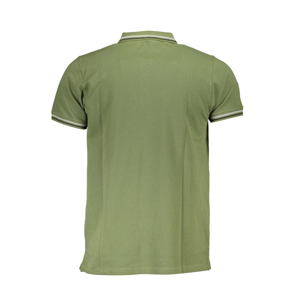 Back view of Cavalli Class Green Cotton Men Polo Shirt with short sleeves and classic collar.