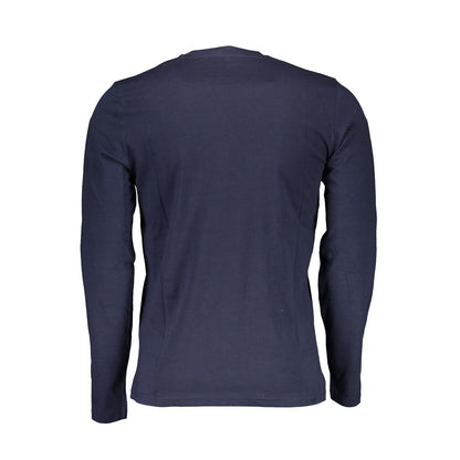 Back view of North Sails Blue Cotton Men T-Shirt in vibrant blue with long sleeves.