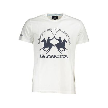 La Martina White Cotton Men T-Shirt with logo and crew neck design