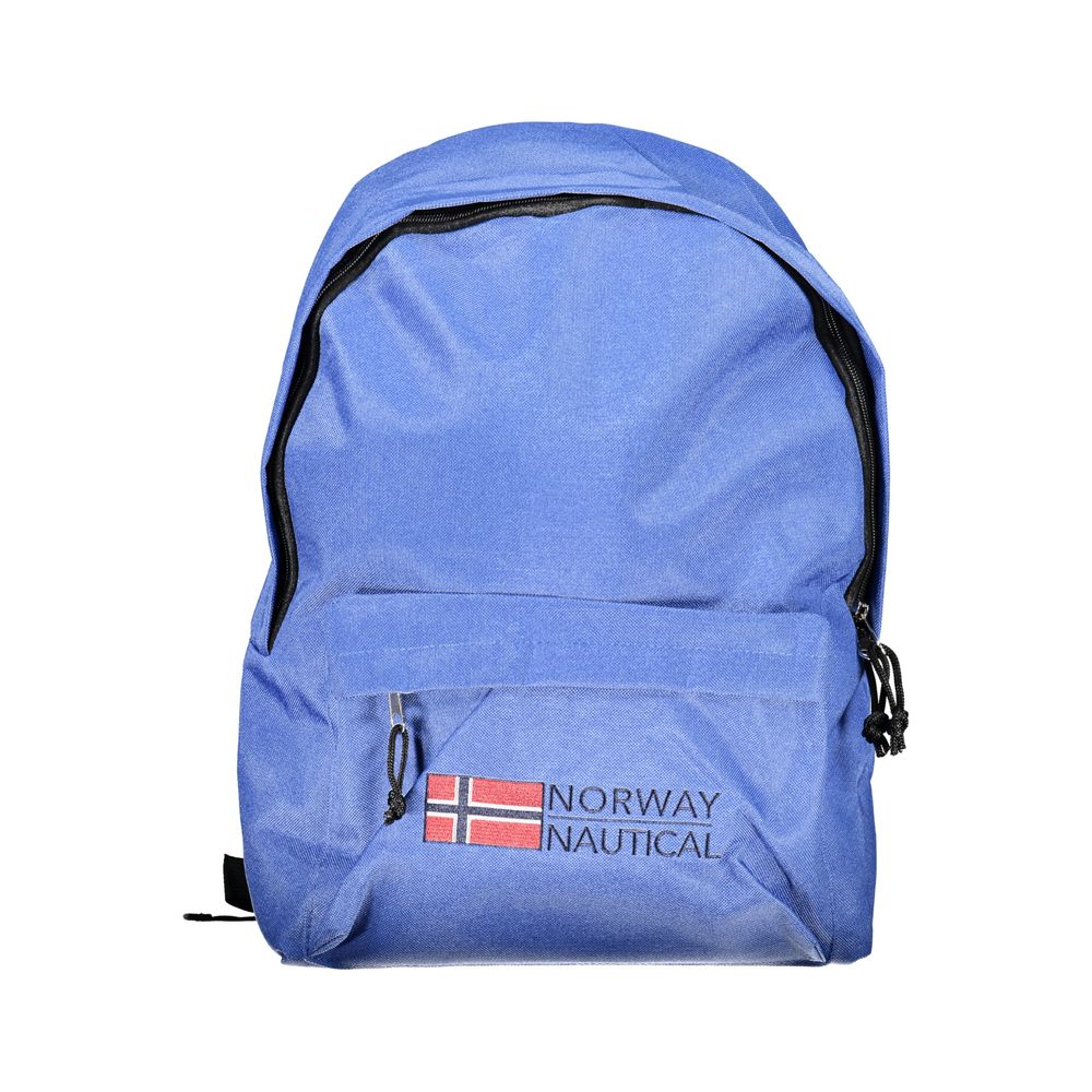 Blue backpack with 'Norway Nautical' embroidery, perfect for adventurers. Norway 1963 Blue Polyester Men Backpack ideal for style and utility.