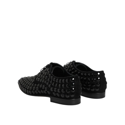 Dolce & Gabbana Black Suede Strass Derby Formal Shoes