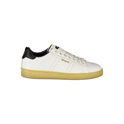 Blauer White Leather Men Sneaker with black accents and logo, featuring a removable footbed for comfort and designer flair.