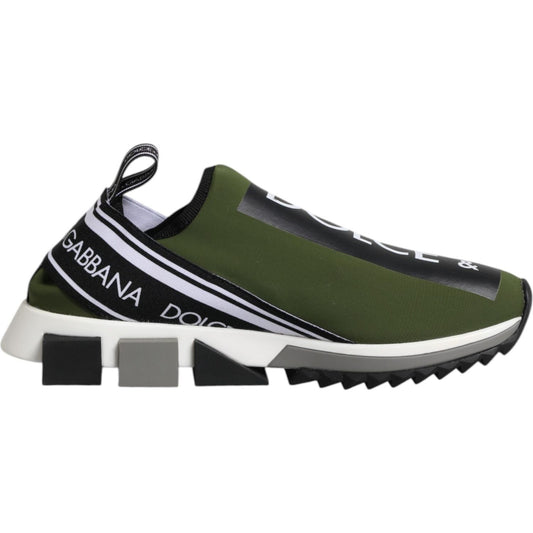 Dolce & Gabbana Green Black Slip On Sorrento Sneakers Shoes 1728,67345645728,Dolce & Gabbana,EU39.5/US6.5,EU41.5/US8.5,Green,Material: 50% Nylon 20% Elastane 15% Leather 15% PU 15% Viscose,Men,Men - Shoes,New with tags,Shoes,Sneakers - Men - Shoes Dolce &