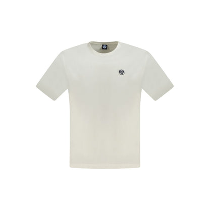 North Sails White Cotton Men T-Shirt with logo, short sleeve crew neck, stylish and comfortable, perfect for versatile wear.