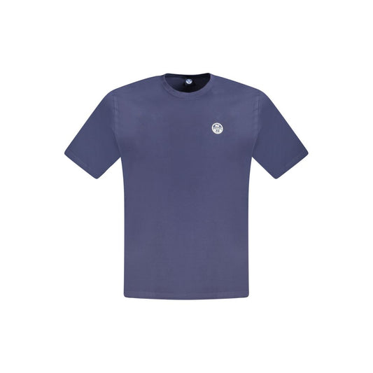North Sails Blue Cotton Men T-Shirt with crew neck and application logo, made from 100% cotton, perfect for stylish comfort.