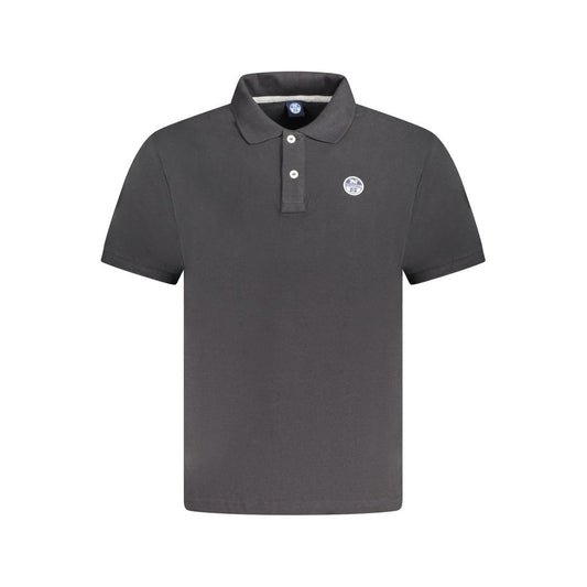 North Sails Black Cotton Men Polo Shirt with logo applique and two-button placket, crafted for comfort and style.