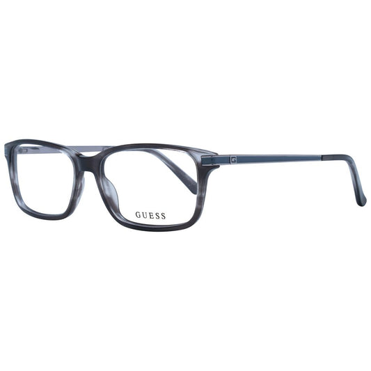 Guess Gray Men Glasses Frame in acetate and metal, rectangle style, full-rim design, lenses width 55mm, includes branded case.
