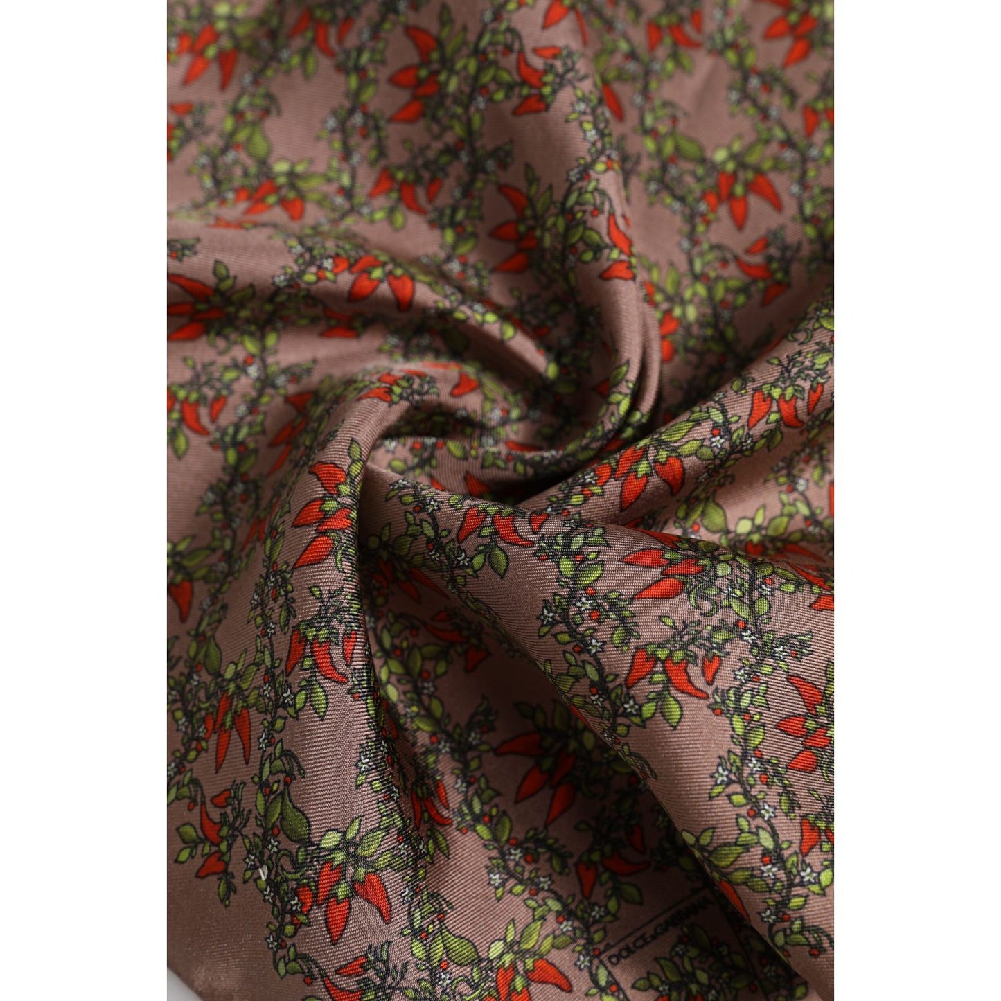 Dolce & Gabbana Brown Chilis Silk Square Men Foulard Scarf