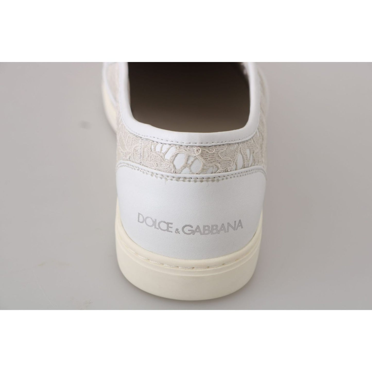 Dolce & Gabbana White Leather Lace Slip On Loafers Shoes WOMAN SNEAKERS