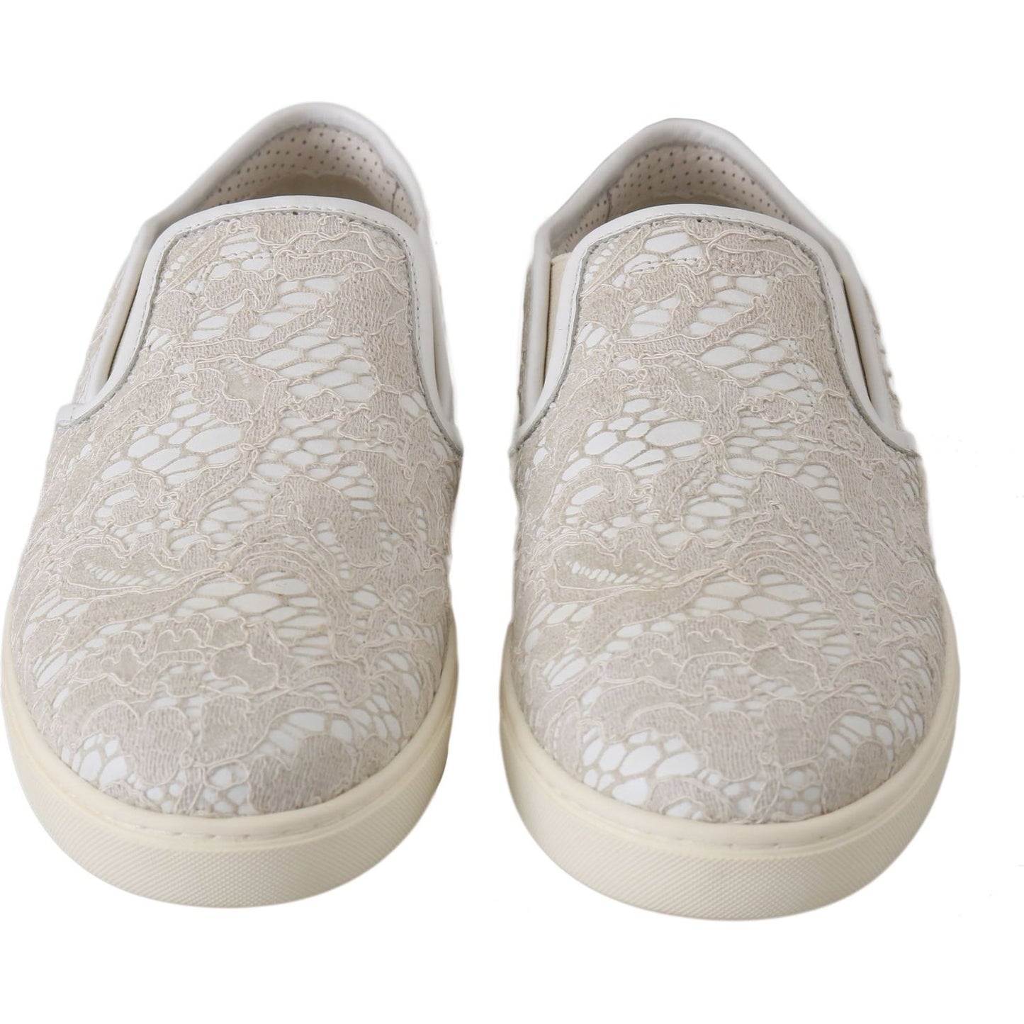Dolce & Gabbana White Leather Lace Slip On Loafers Shoes WOMAN SNEAKERS