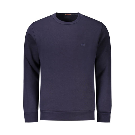 Rifle Blue Cotton Men Sweater with logo, crew neck, long sleeves, showcasing casual sophistication and high-quality craftsmanship.