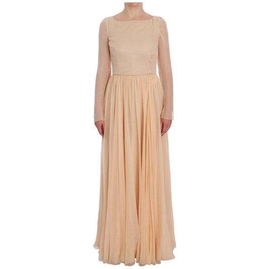 Dolce & Gabbana Elegant Beige Silk Full Length Sheath Dress Dresses Dolce & Gabbana Tan