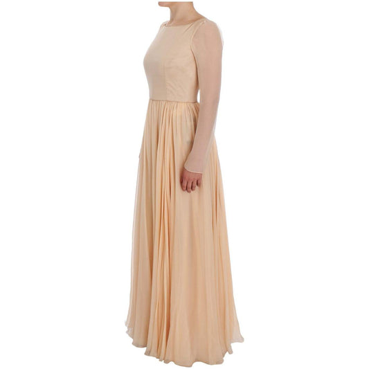 Dolce & Gabbana Elegant Beige Silk Full Length Sheath Dress Dresses Dolce & Gabbana Tan