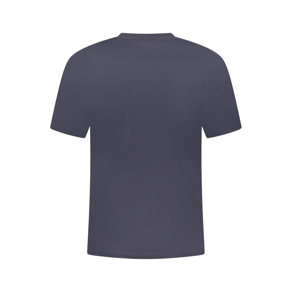 Back view of K-WAY Blue Cotton Men T-Shirt showcasing short sleeves and crew neck design.