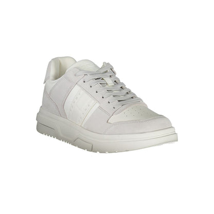 Alt Tag: Tommy Hilfiger White Polyester Sneaker with contrast details and logo, sports footwear with laces.