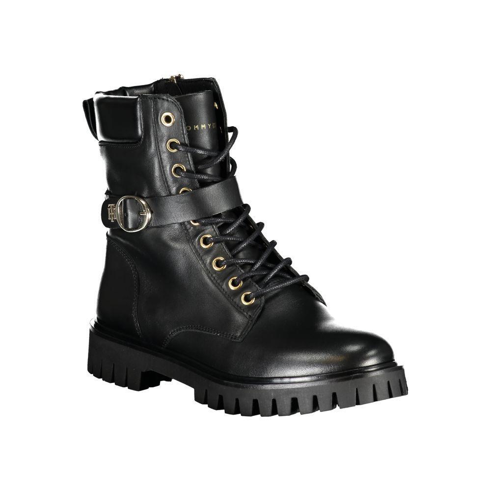 Tommy Hilfiger Black Leather Women Boot