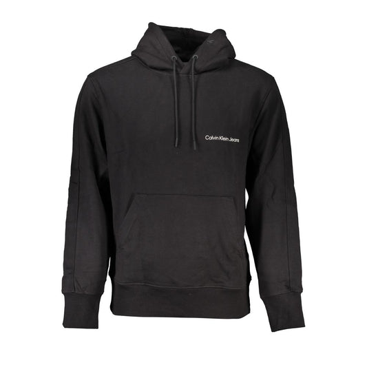 Calvin Klein Black Cotton Men Sweater with hood and logo, featuring soft fabric and central pocket for stylish comfort.