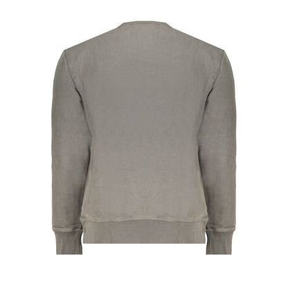 Back view of Calvin Klein Green Cotton Men Sweater with long sleeves and crew neck design, emphasizing both sustainability and style.