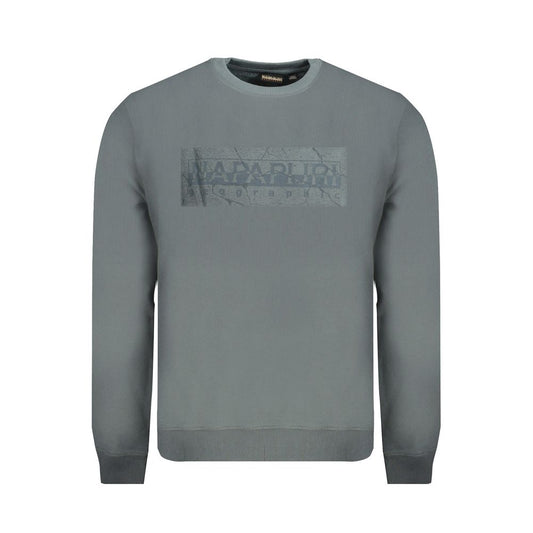 Napapijri Green Cotton Men Sweater with logo print, crew neck, and long sleeves, perfect for stylish comfort and off-duty fashion.