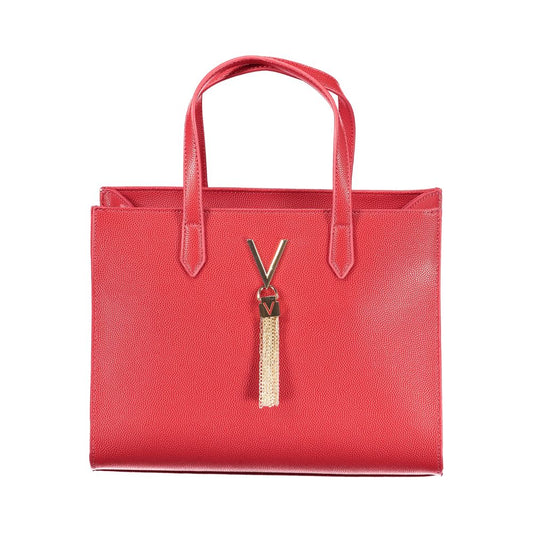 Mario Valentino Red Polyethylene Handbag with handles and detachable strap, featuring internal pockets and contrasting details