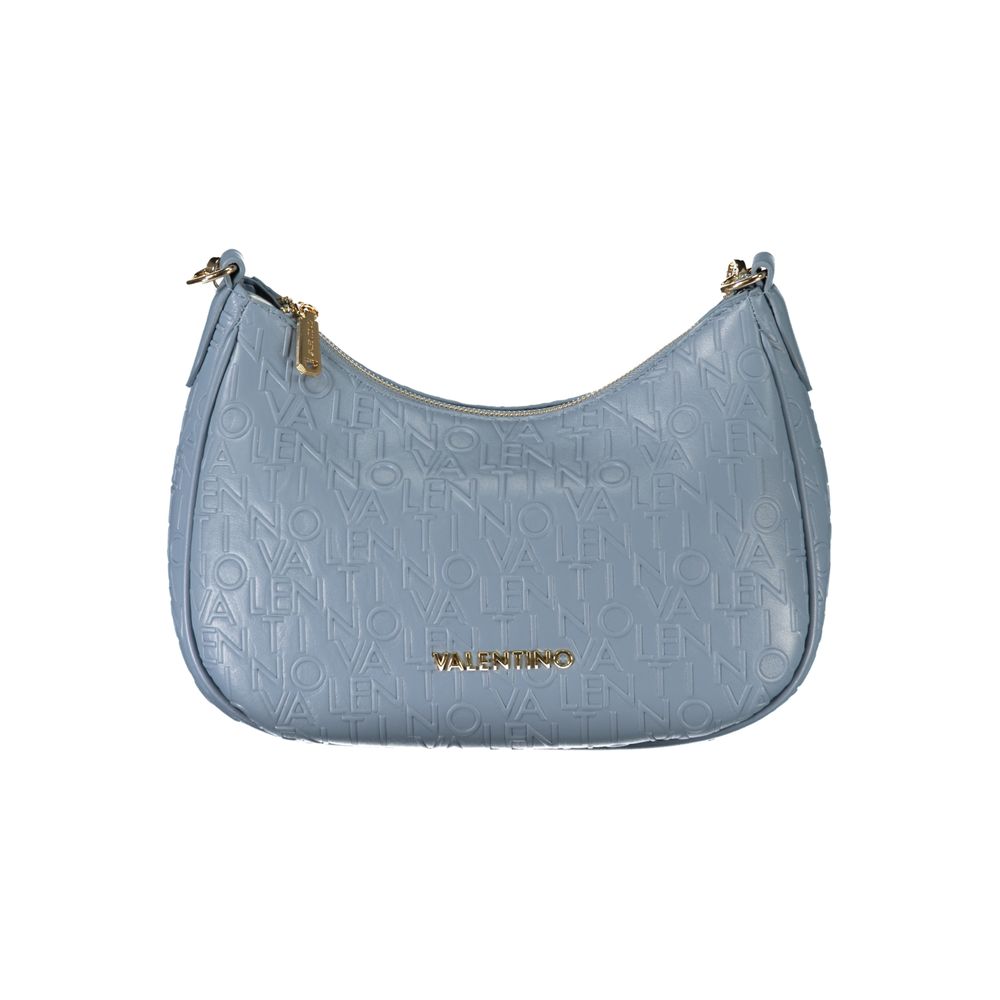 Mario Valentino Blue Polyethylene Handbag with logo and adjustable strap, featuring zip closure and 2 internal pockets.