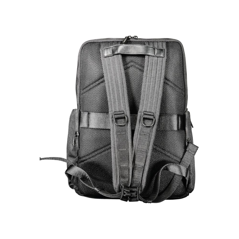 Back view of Calvin Klein Black Polyester Backpack with adjustable shoulder straps and recycled material design.
