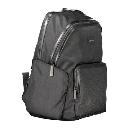 Calvin Klein Black Polyester Backpack with handle, adjustable straps, multiple pockets, laptop compartment, recycled material
