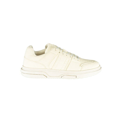 Tommy Hilfiger White Polyester Sneaker with laces, contrast details, and logo design, sports footwear for casual and active wear.