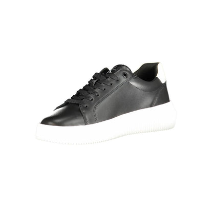 Calvin Klein Black Polyester Sneaker with contrast details and laces, featuring recycled thermoplastic rubber sole and logo print