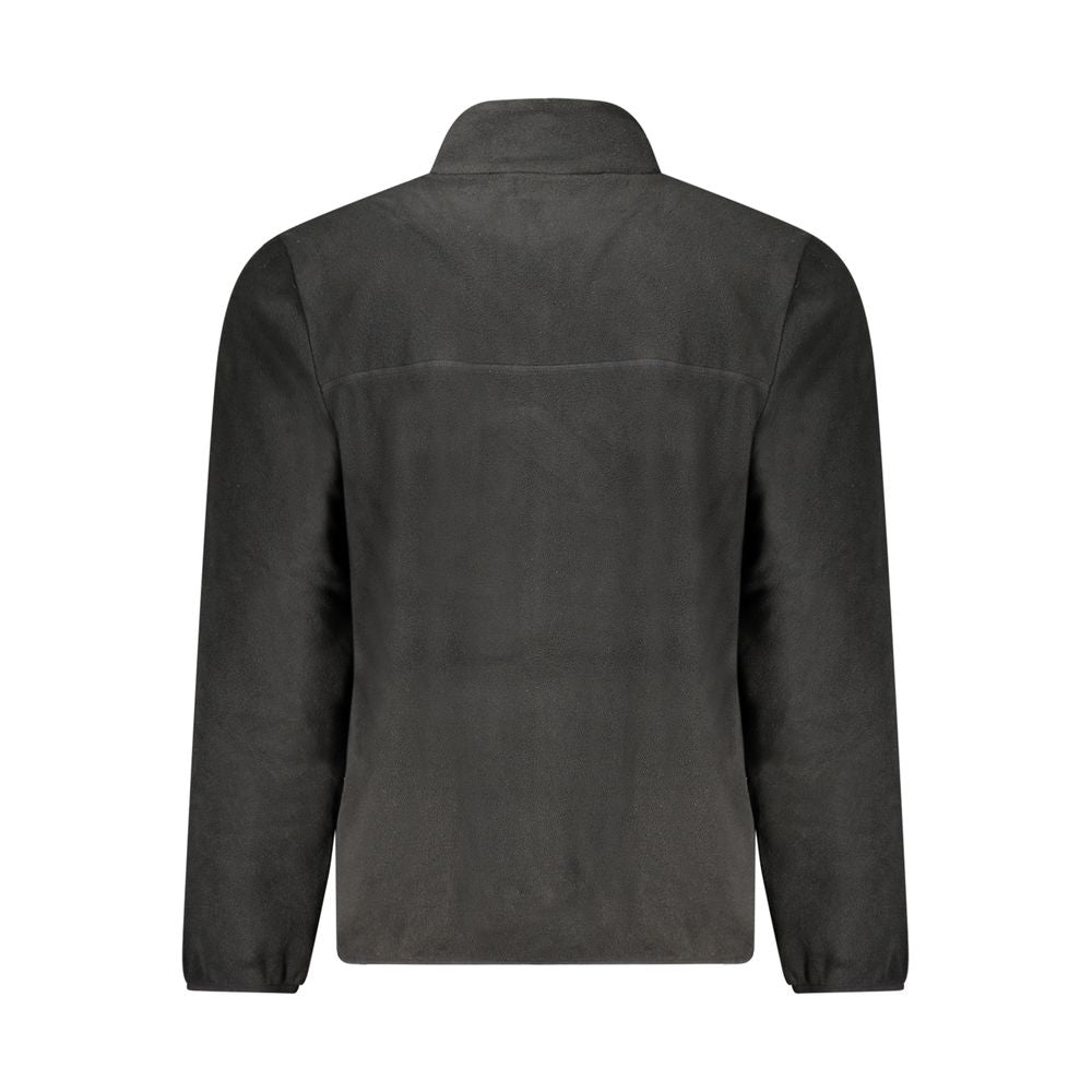 Back view of Fila Black Polyester Men Jacket with embroidery logo and long sleeves, designed for urban adventurers seeking style and comfort.
