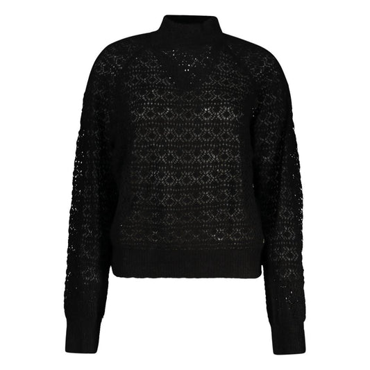 Guess Jeans Black Alpaca Leather Sweater GU-32396-XS