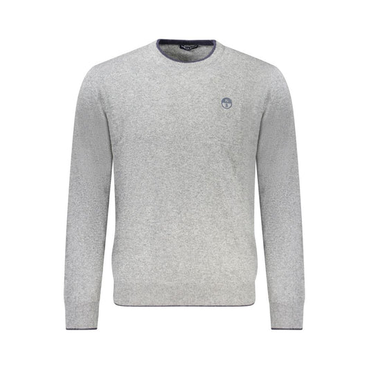North Sails Gray Cashmere Sweater with crew neck, long sleeves, contrasting details, embroidery, and logo