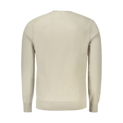 Hugo Boss Beige Cotton Sweater, long-sleeved crew neck with logo embroidery.