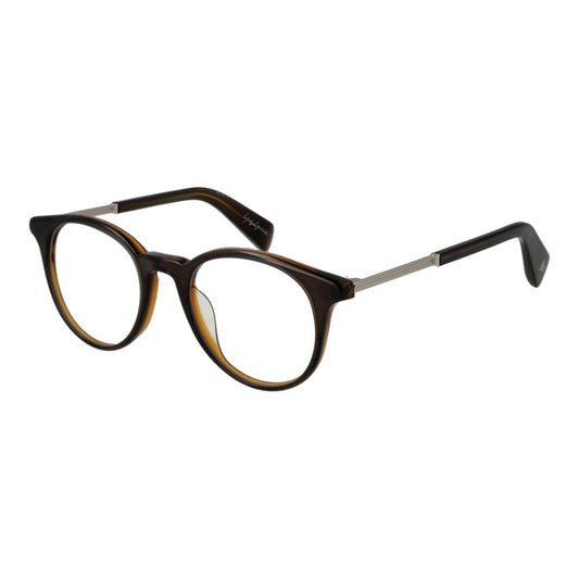 Yohji Yamamoto Brown Men Glasses Frame, round style, full-rim, plastic, size 50-20-140, includes branded soft case.