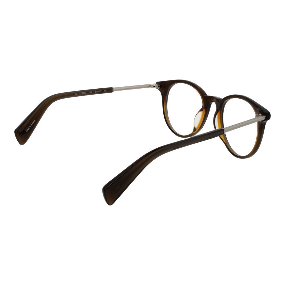 Yohji Yamamoto Brown Men Glasses Frame, full-rim style with round plastic lenses, featuring a 50-20-140 size, in a classic brown color.