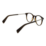 Yohji Yamamoto Brown Men Glasses Frame, full-rim style with round plastic lenses, featuring a 50-20-140 size, in a classic brown color.
