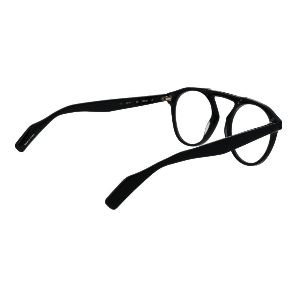 Yohji Yamamoto Black Men Glasses Frame with full-rim black plastic aviator style, shown with demo lenses, size 50-20-145.