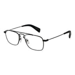 Yohji Yamamoto Black Men Glasses Frame in aviator style with black metal full-rim frame and plastic demo lenses.