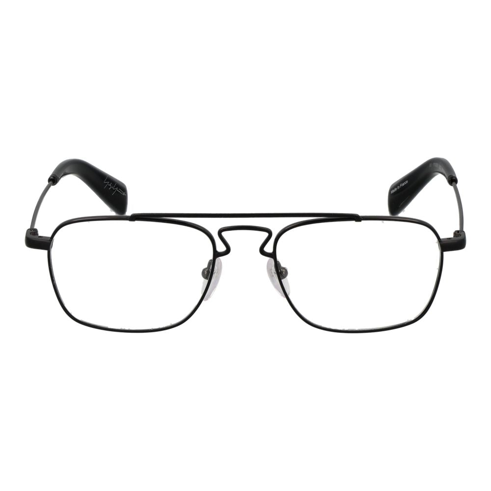 Yohji Yamamoto Black Men Glasses Frame, aviator style, full-rim, metal frame, demo lenses, size 51-18-145, includes branded soft case.