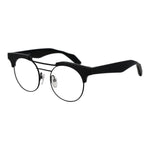 Yohji Yamamoto Black Women Glasses Frame, round full-rim design, plastic material, demo lenses, includes branded soft case.