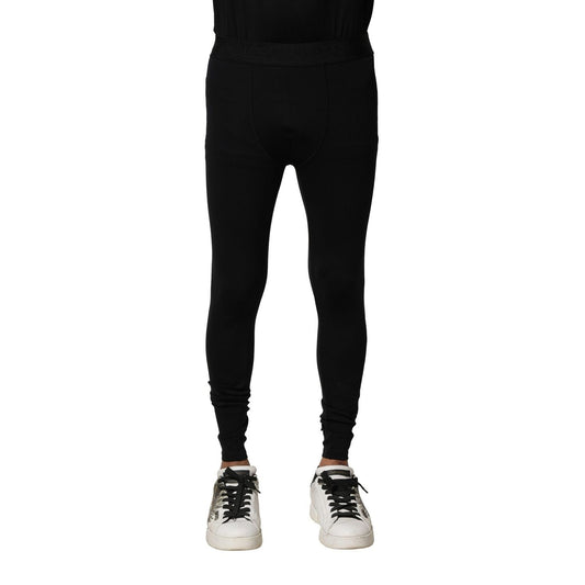 Dolce & Gabbana Black Nylon Elastic Logo Men Leggings Pants PAN75356-2