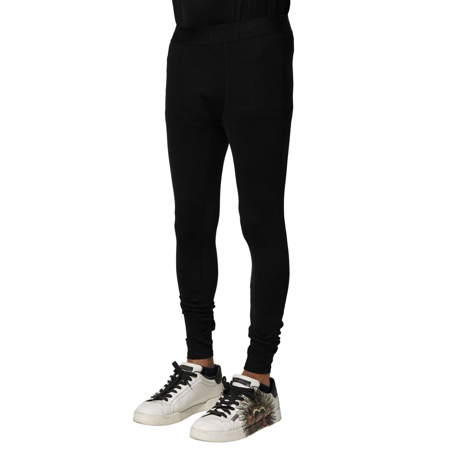 Dolce & Gabbana Black Nylon Elastic Logo Men Leggings Pants