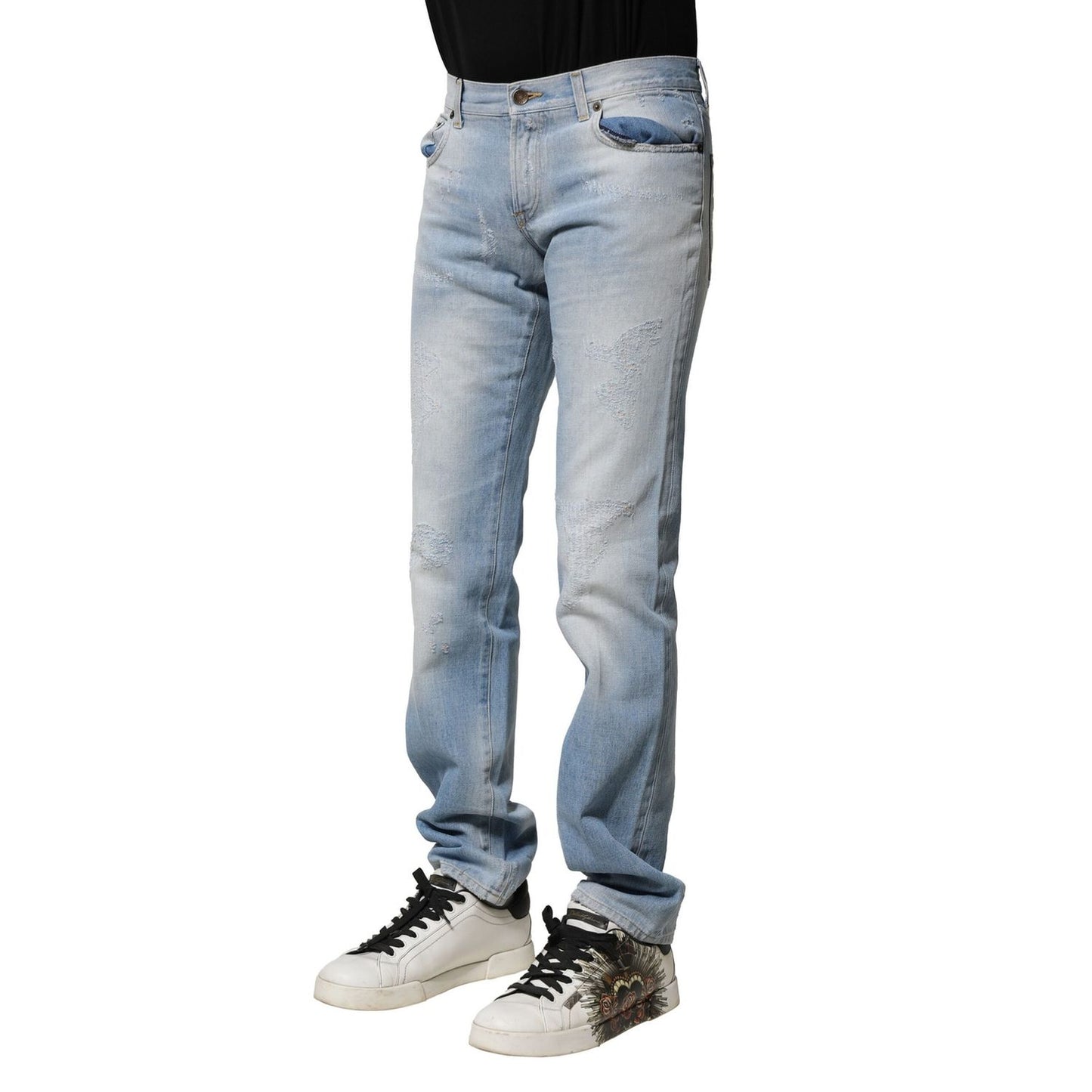 Dolce & Gabbana Light Blue Washed Straight Fit Denim Jeans
