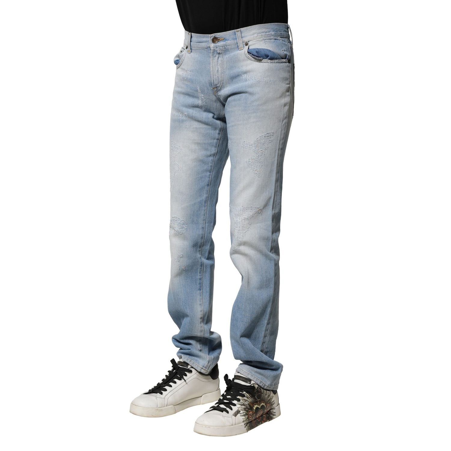 Dolce & Gabbana Light Blue Washed Straight Fit Denim Jeans