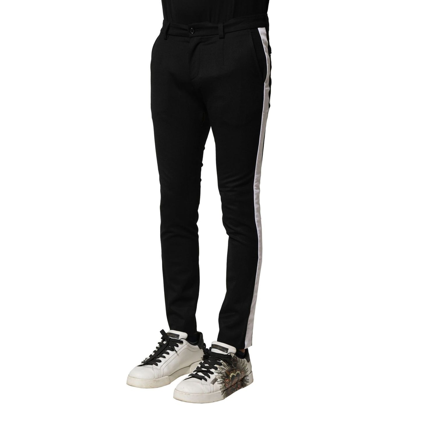 Dolce & Gabbana Black Wool Men Skinny Mid Waist Pants